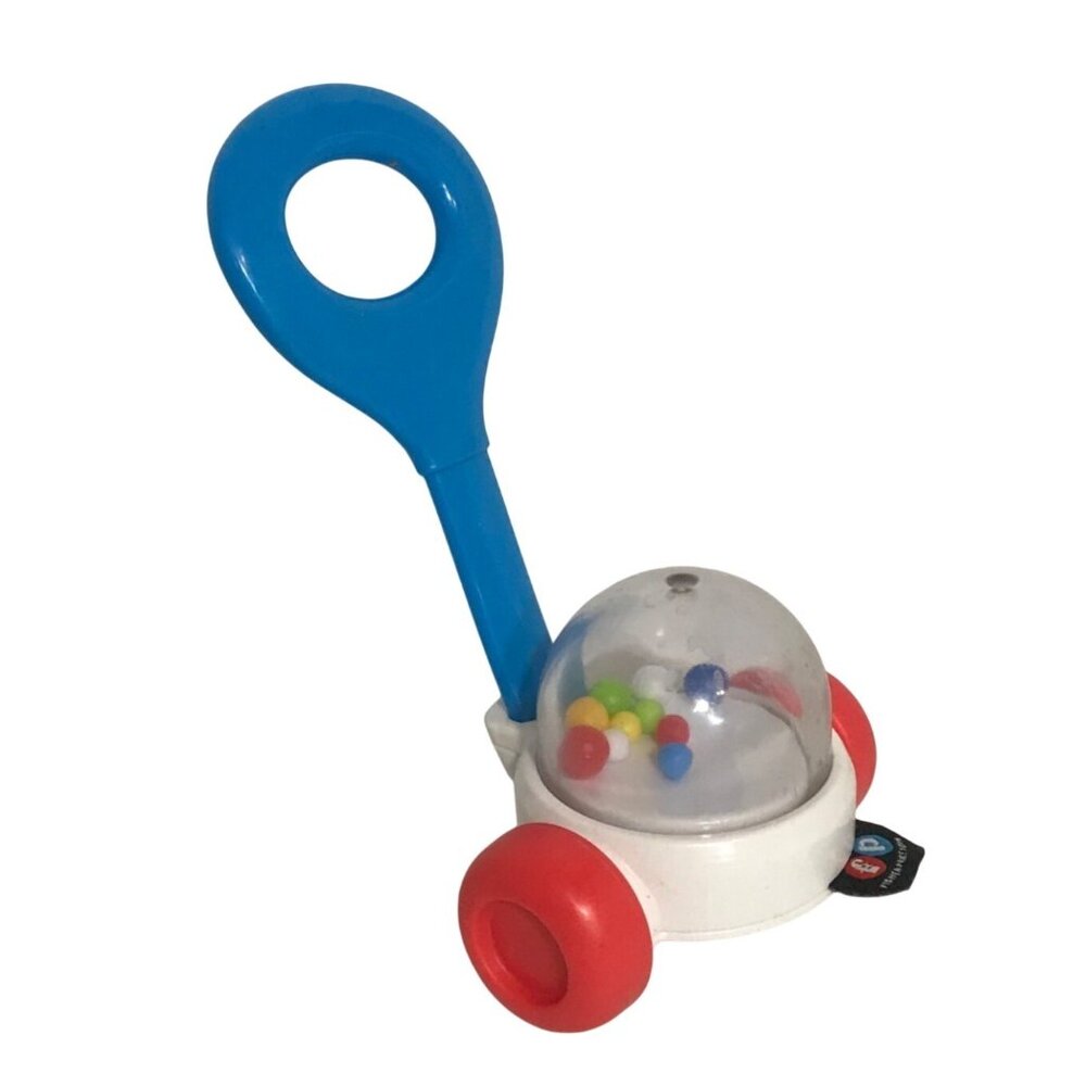 Fisher Price Push Popper Toy Rattle With Rolling Balls & Handle 5" Long 2014